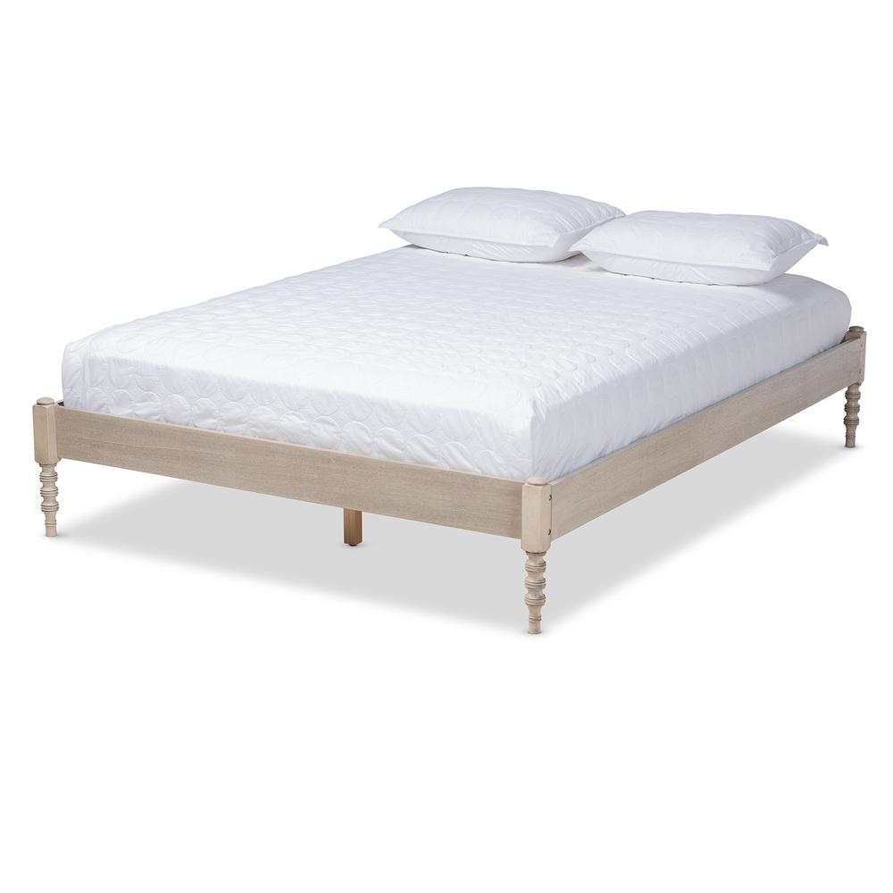 Baxton Studio Cielle French Bohemian Antique White Oak Finished Wood Full Size Platform Bed Frame. Picture 11