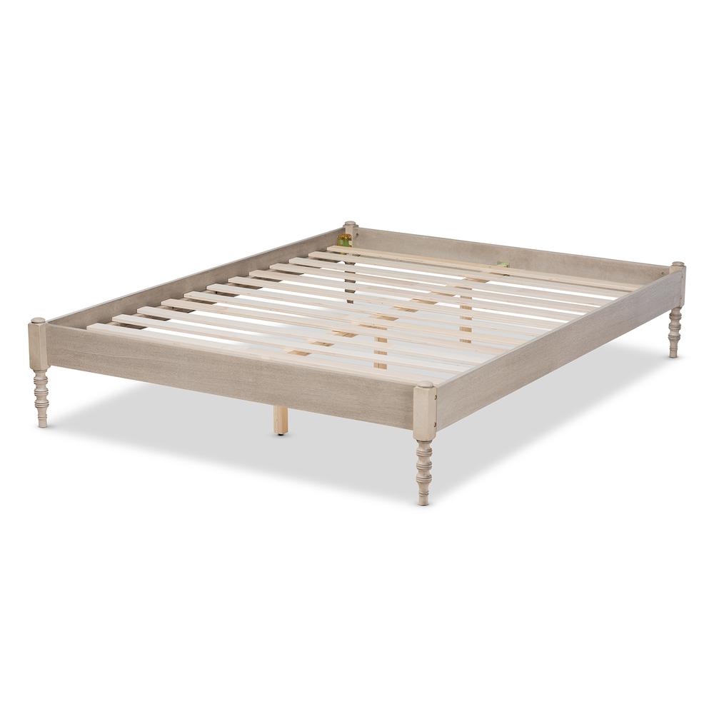 Baxton Studio Cielle French Bohemian Antique White Oak Finished Wood Full Size Platform Bed Frame. Picture 13