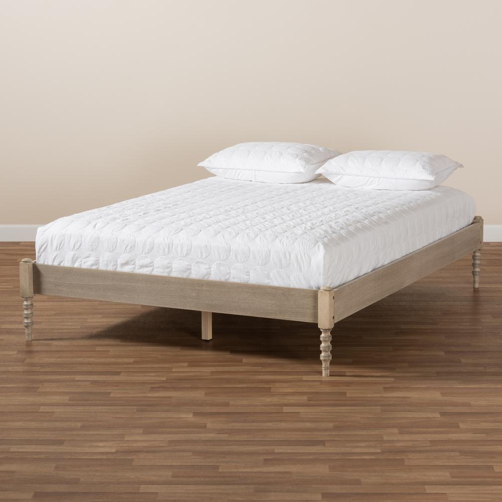Baxton Studio Cielle French Bohemian Antique White Oak Finished Wood Full Size Platform Bed Frame. Picture 16
