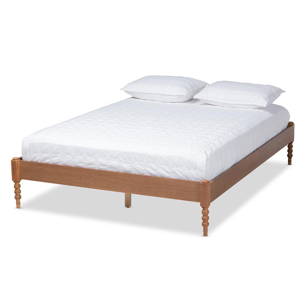 Cielle French Bohemian Ash Walnut Finished Wood Queen Size Platform Bed Frame. Picture 10
