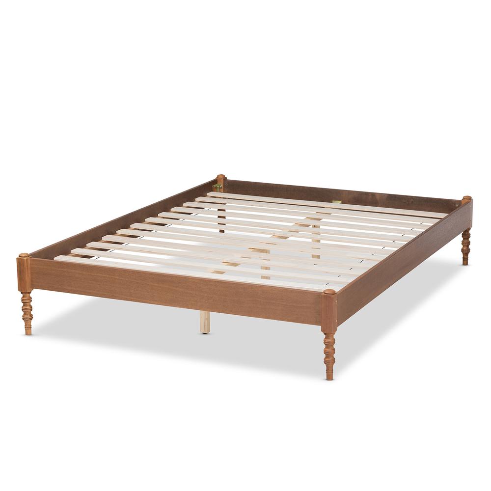 Cielle French Bohemian Ash Walnut Finished Wood Queen Size Platform Bed Frame. Picture 12