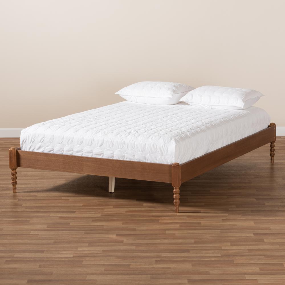 Cielle French Bohemian Ash Walnut Finished Wood Queen Size Platform Bed Frame. Picture 15