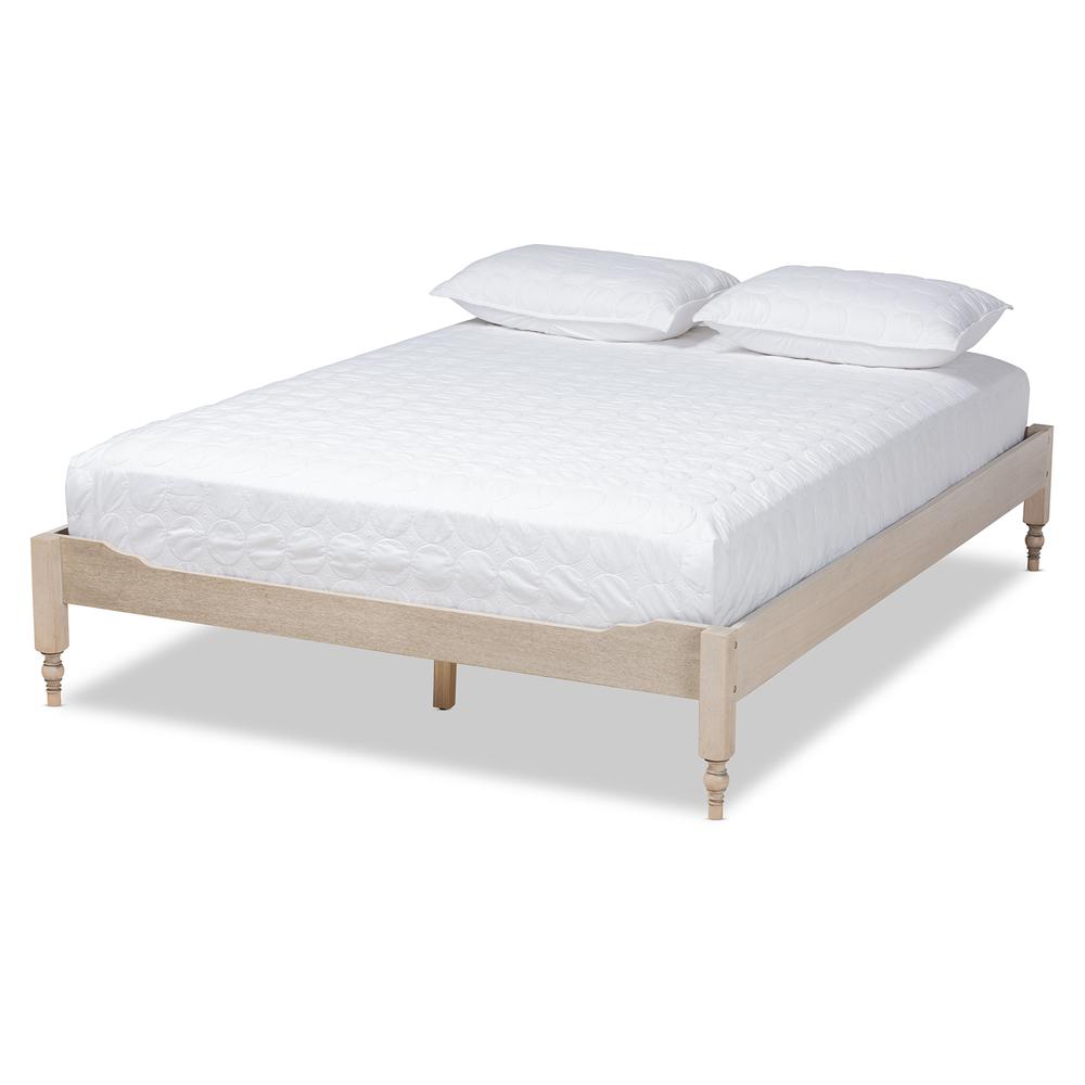 Baxton Studio Laure French Bohemian Antique White Oak Finished Wood Full Size Platform Bed Frame. Picture 11