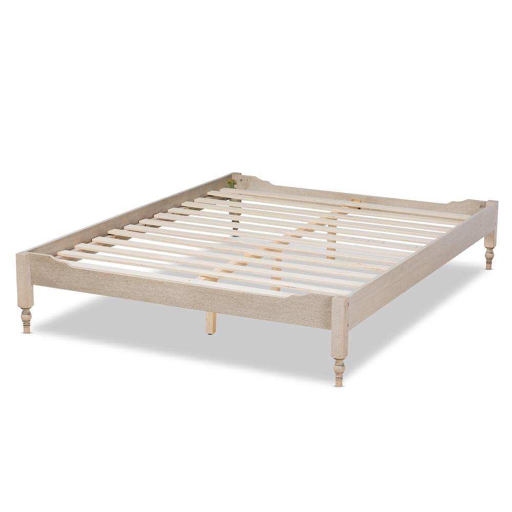 Baxton Studio Laure French Bohemian Antique White Oak Finished Wood Full Size Platform Bed Frame. Picture 13