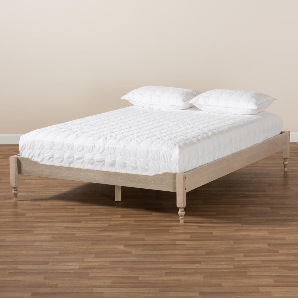 Baxton Studio Laure French Bohemian Antique White Oak Finished Wood Full Size Platform Bed Frame. Picture 16