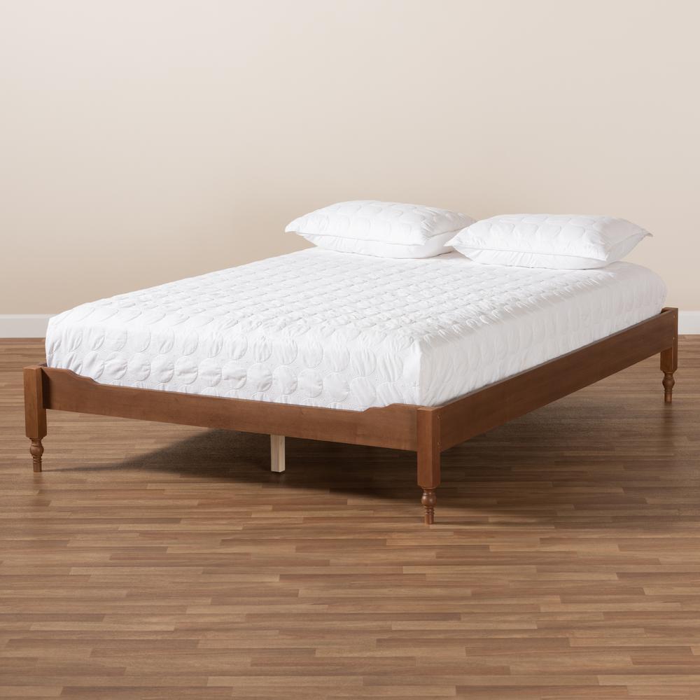 Laure French Bohemian Ash Walnut Finished Wood Full Size Platform Bed Frame. Picture 15