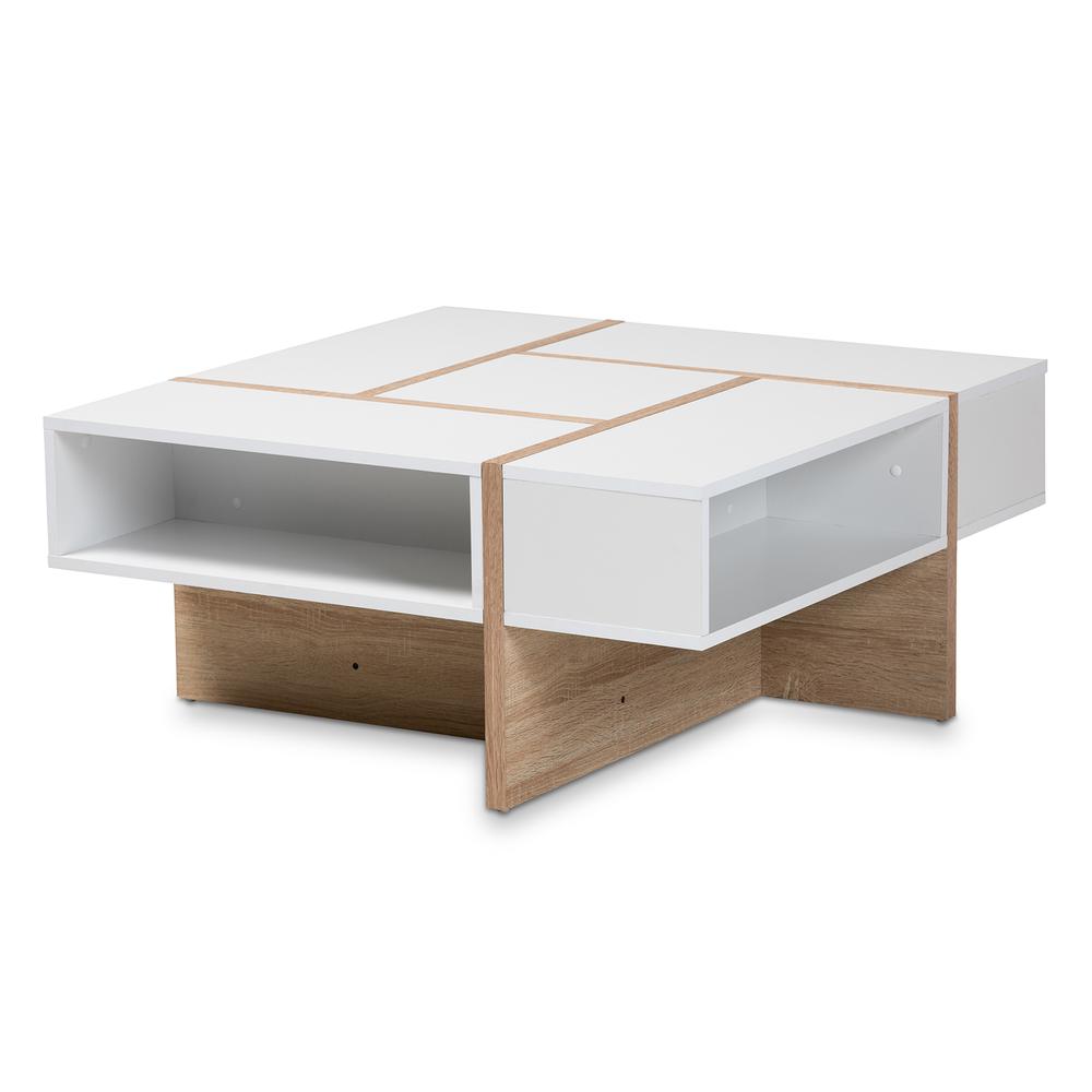 Baxton Studio Rasa Modern and Contemporary Two-Tone White and Oak Finished Wood Coffee Table. Picture 10