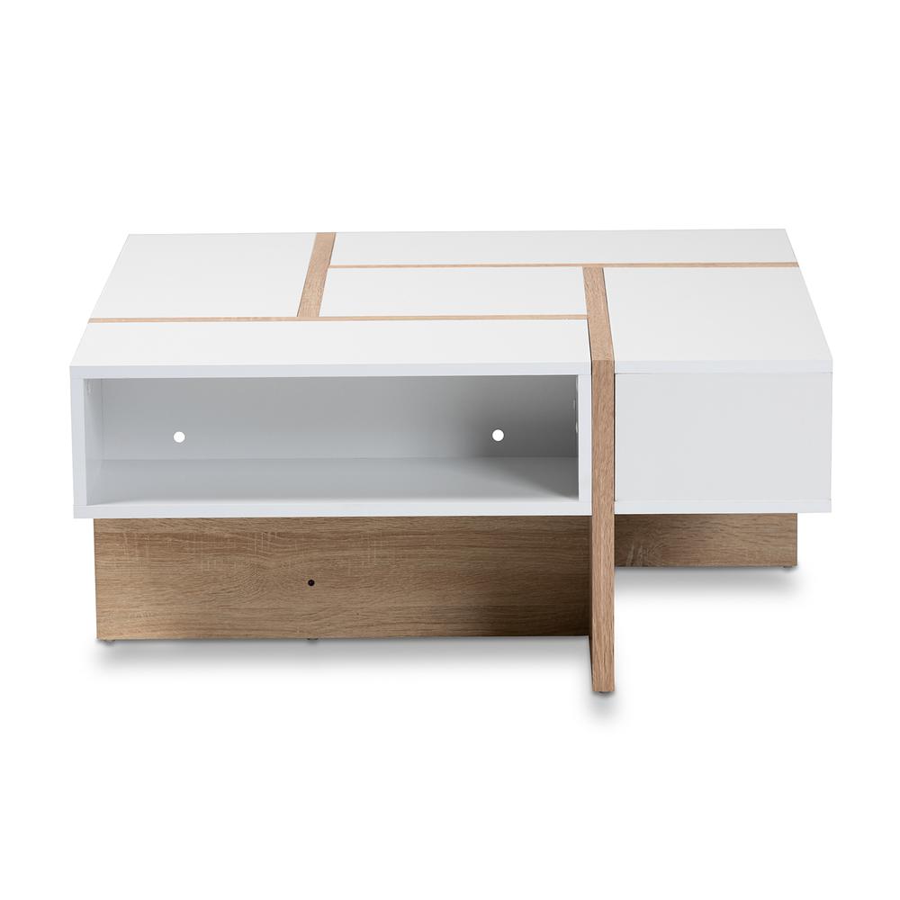 Rasa Modern and Contemporary Two-Tone White and Oak Finished Wood Coffee Table. Picture 9