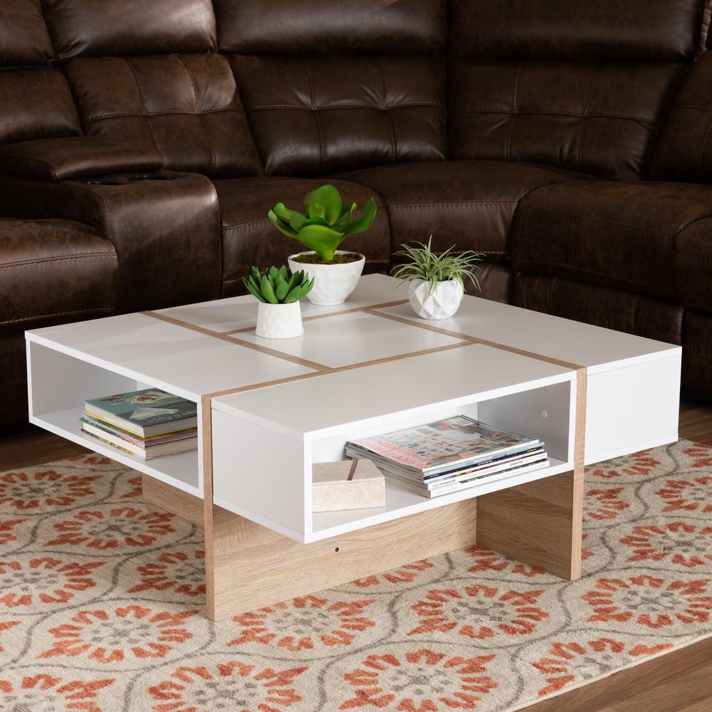 Rasa Modern and Contemporary Two-Tone White and Oak Finished Wood Coffee Table. Picture 12