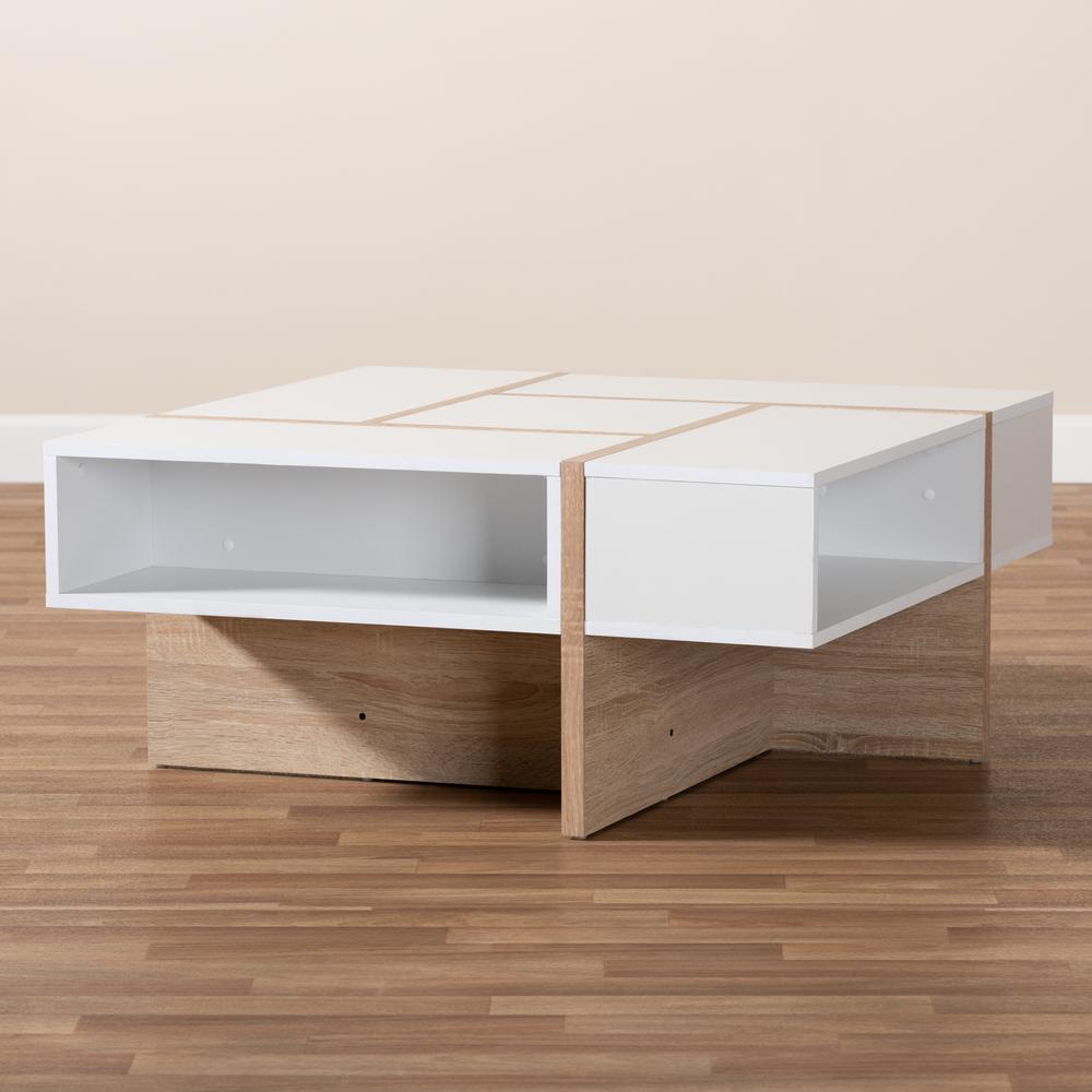 Rasa Modern and Contemporary Two-Tone White and Oak Finished Wood Coffee Table. Picture 13