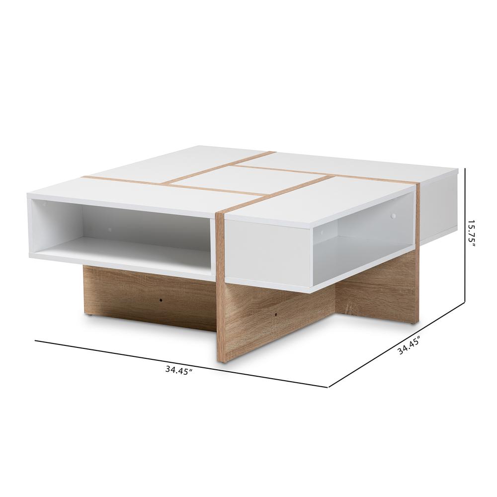 Rasa Modern and Contemporary Two-Tone White and Oak Finished Wood Coffee Table. Picture 14