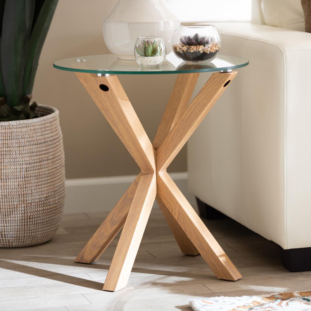 Baxton Studio Lida Modern and Contemporary Glass and Wood Finished End Table. Picture 10