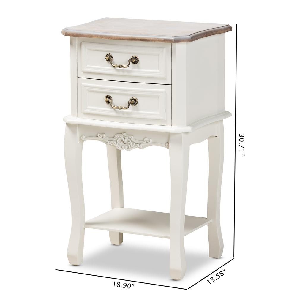 Baxton Studio Amalie Antique French Country Cottage Two-Tone White and Oak Finished 2-Drawer Wood Nightstand. Picture 21