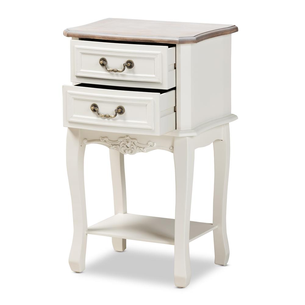 Baxton Studio Amalie Antique French Country Cottage Two-Tone White and Oak Finished 2-Drawer Wood Nightstand. Picture 13