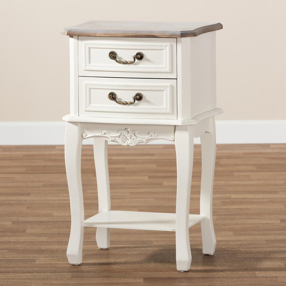 Baxton Studio Amalie Antique French Country Cottage Two-Tone White and Oak Finished 2-Drawer Wood Nightstand. Picture 20