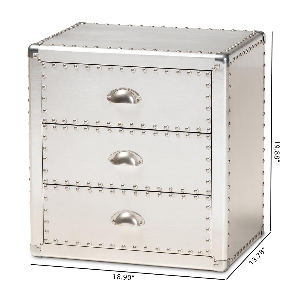 Baxton Studio Armel French Industrial Silver Metal 3-Drawer Nightstand. Picture 19