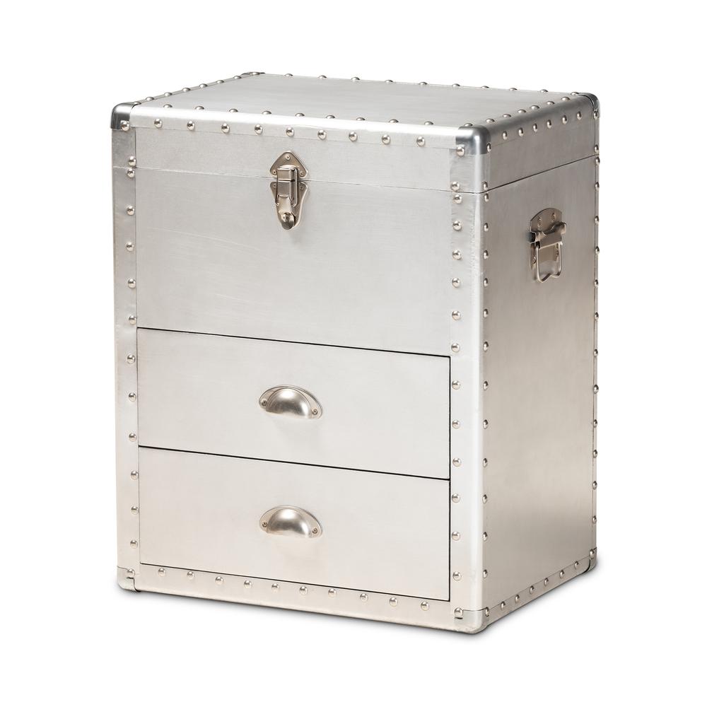 Baxton Studio Serge French Industrial Silver Metal 2-Drawer Accent Storage Chest. Picture 13