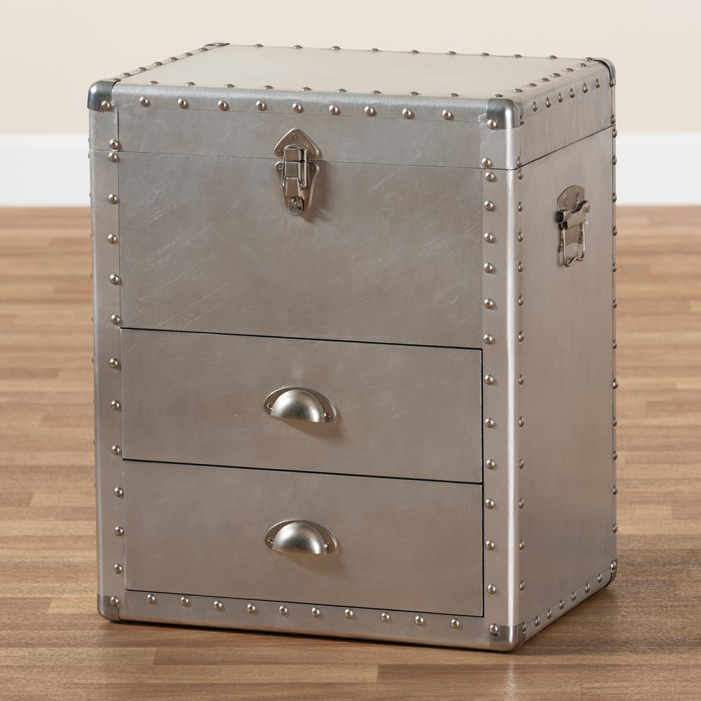 Baxton Studio Serge French Industrial Silver Metal 2-Drawer Accent Storage Chest. Picture 22