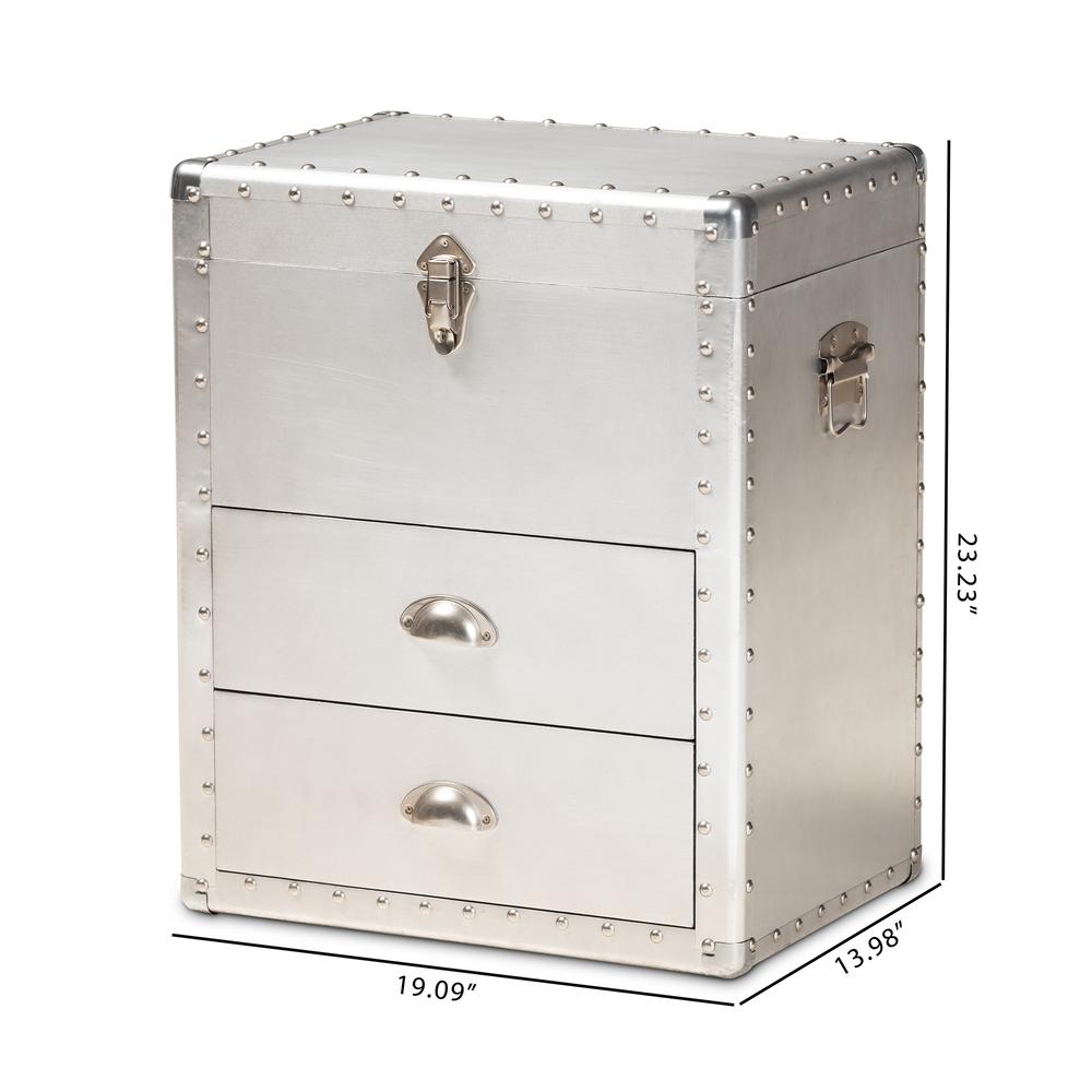 Baxton Studio Serge French Industrial Silver Metal 2-Drawer Accent Storage Chest. Picture 23