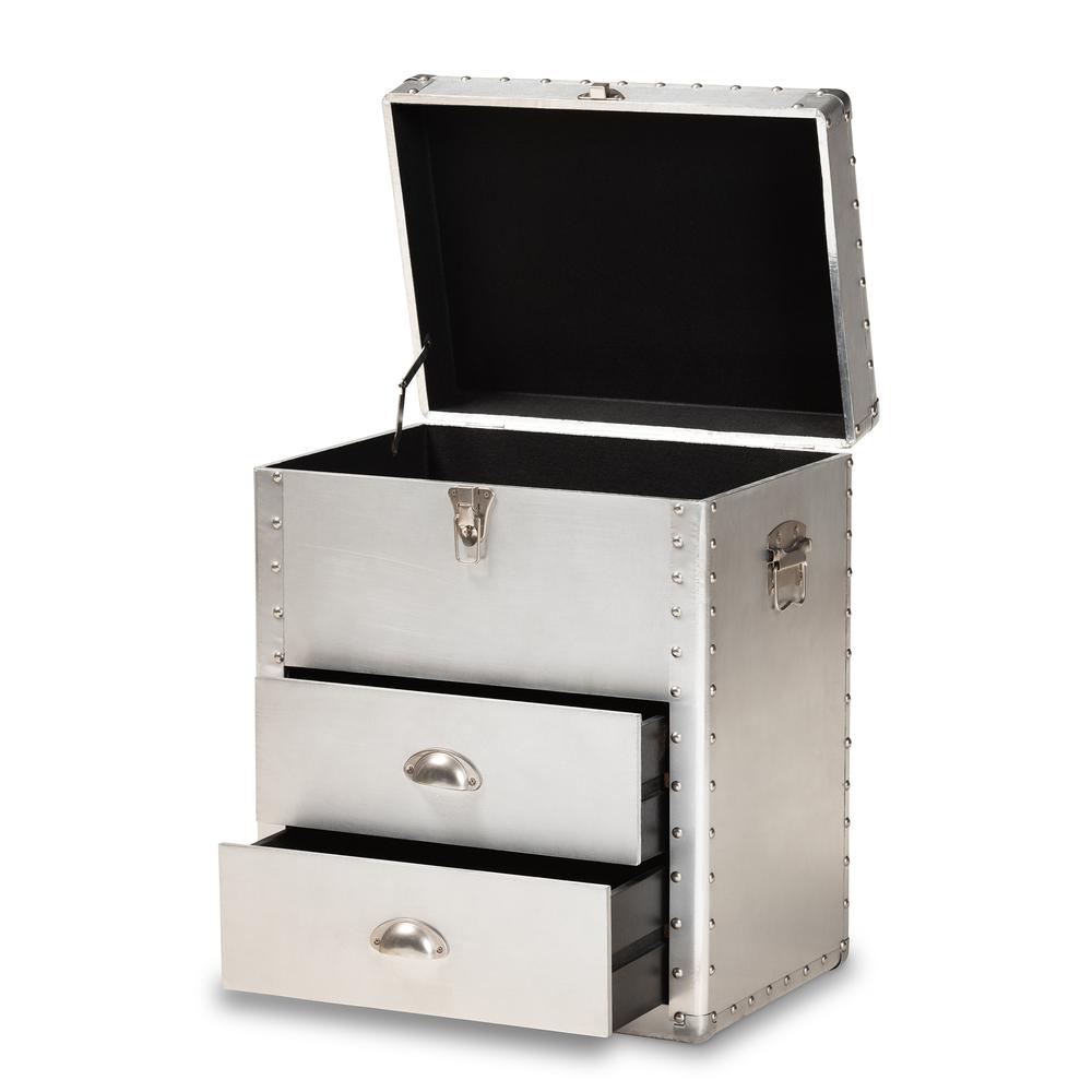 Baxton Studio Serge French Industrial Silver Metal 2-Drawer Accent Storage Chest. Picture 14