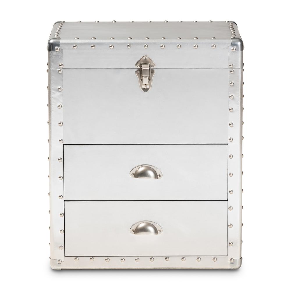 Baxton Studio Serge French Industrial Silver Metal 2-Drawer Accent Storage Chest. Picture 15
