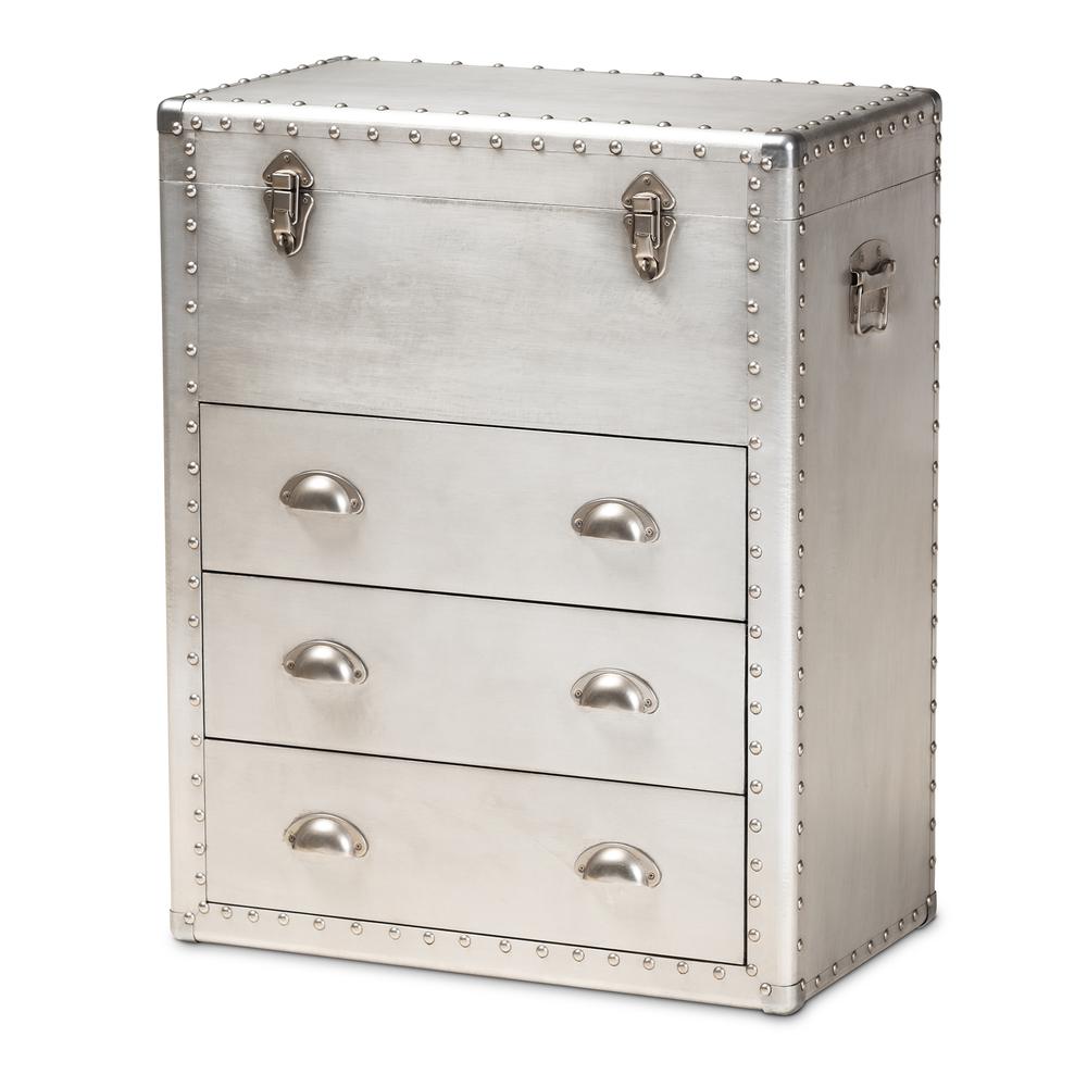 Serge French Industrial Silver Metal 3-Drawer Accent Storage Cabinet. Picture 12