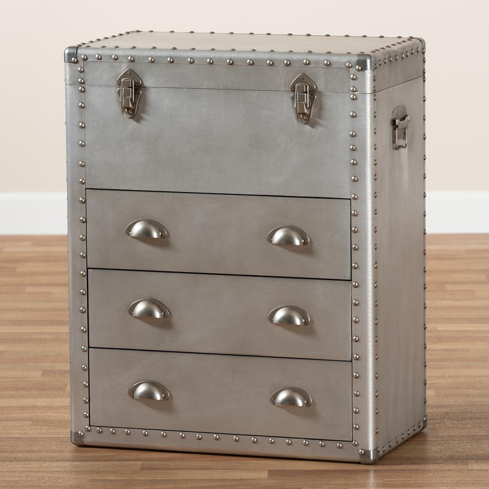 Baxton Studio Serge French Industrial Silver Metal 3-Drawer Accent Storage Chest. Picture 22
