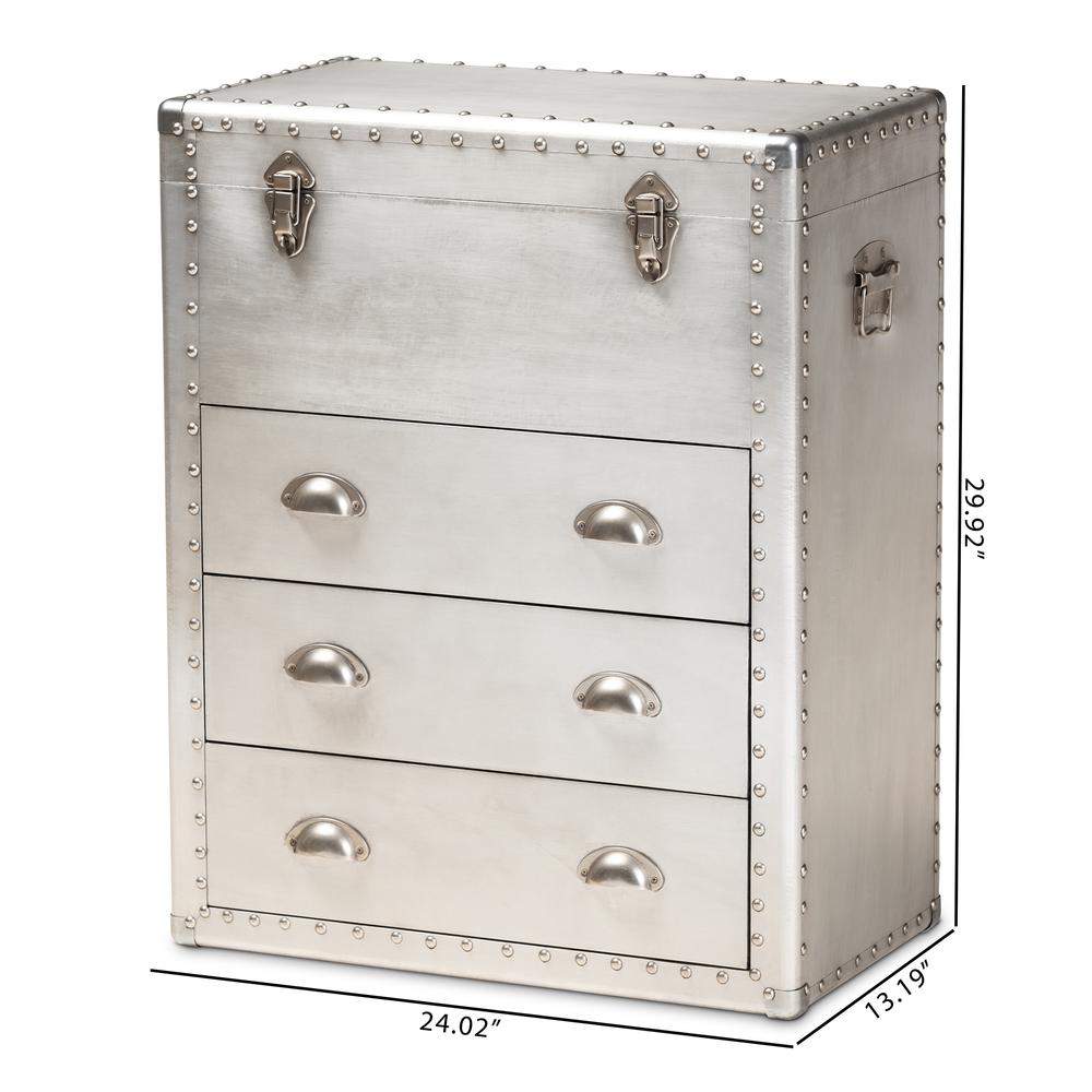 Serge French Industrial Silver Metal 3-Drawer Accent Storage Cabinet. Picture 22