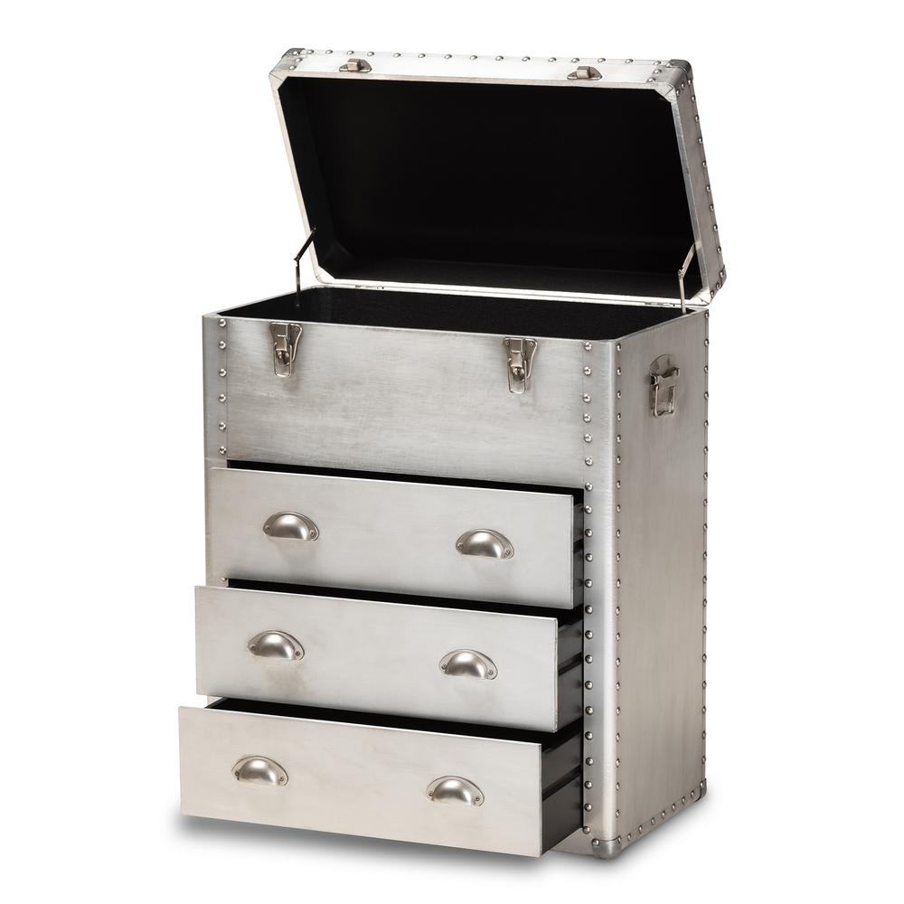 Baxton Studio Serge French Industrial Silver Metal 3-Drawer Accent Storage Chest. Picture 14