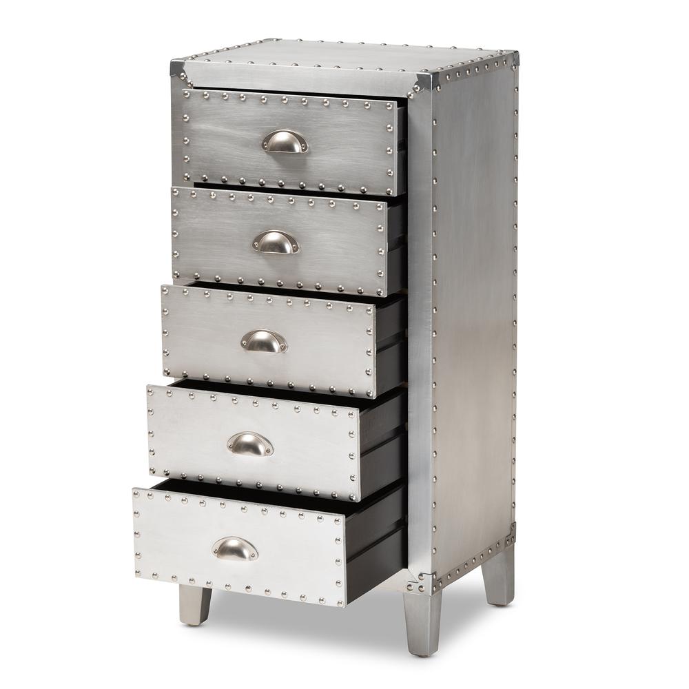 Carel French Industrial Silver Metal 5-Drawer Accent Storage Cabinet. Picture 11
