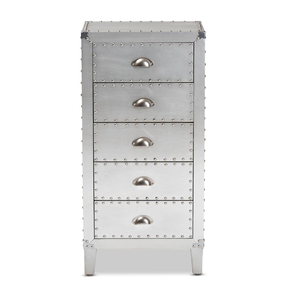 Carel French Industrial Silver Metal 5-Drawer Accent Storage Cabinet. Picture 12