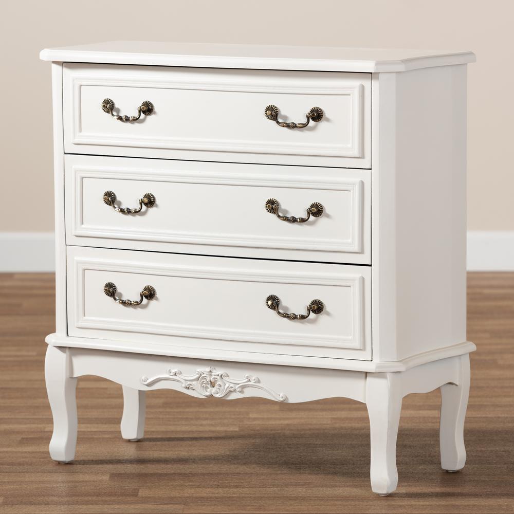 Country Provincial White-Finished 3-Drawer Wood Storage Cabinet. Picture 17