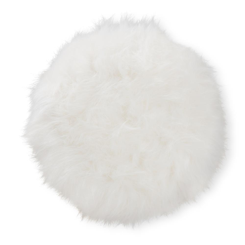 Leonie Glam and Luxe White Faux Fur Upholstered Gold Finished Metal Ottoman. Picture 8