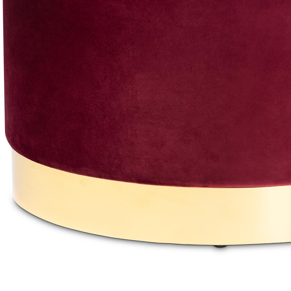 Marisa Glam and Luxe Red Velvet Fabric Upholstered Gold Finished Storage Ottoman. Picture 12