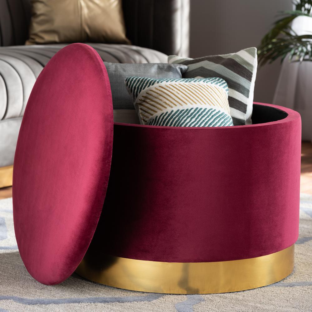 Baxton Studio Marisa Glam and Luxe Red Velvet Fabric Upholstered Gold Finished Storage Ottoman. Picture 15