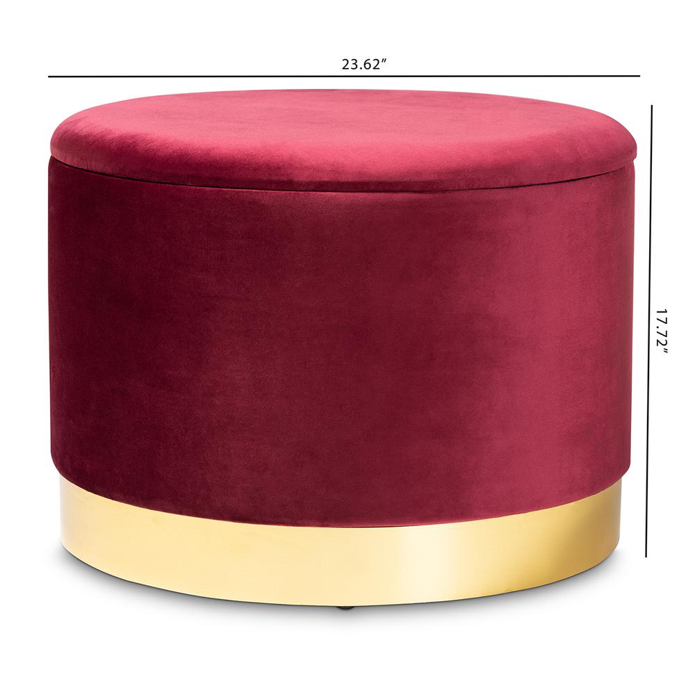 Baxton Studio Marisa Glam and Luxe Red Velvet Fabric Upholstered Gold Finished Storage Ottoman. Picture 17