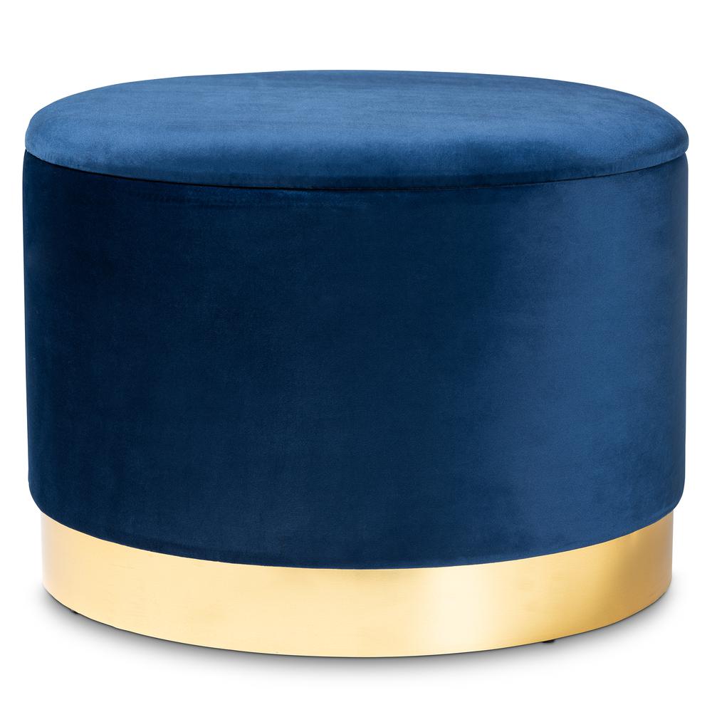 Baxton Studio Marisa Glam and Luxe Navy Blue Velvet Fabric Upholstered Gold Finished Storage Ottoman. Picture 10