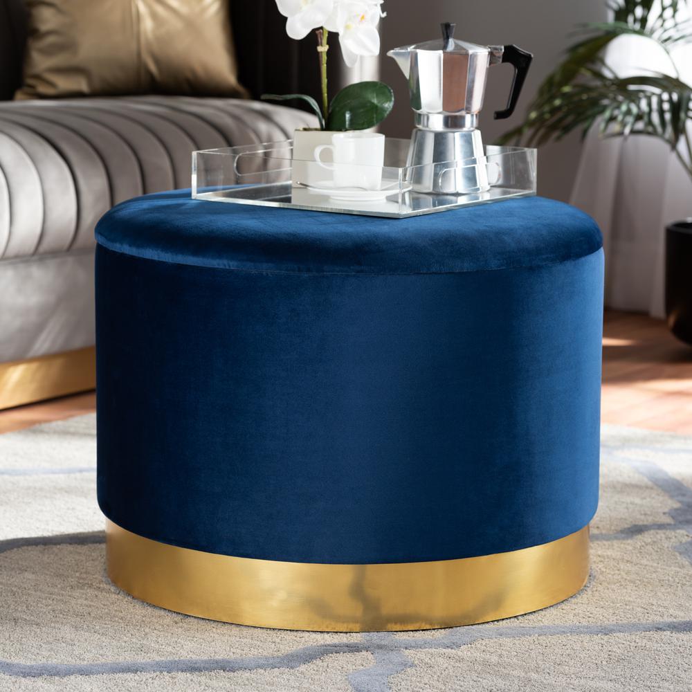 Baxton Studio Marisa Glam and Luxe Navy Blue Velvet Fabric Upholstered Gold Finished Storage Ottoman. Picture 9