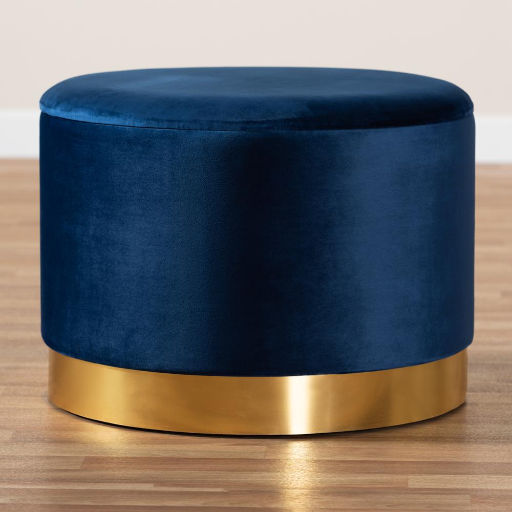 Baxton Studio Marisa Glam and Luxe Navy Blue Velvet Fabric Upholstered Gold Finished Storage Ottoman. Picture 16