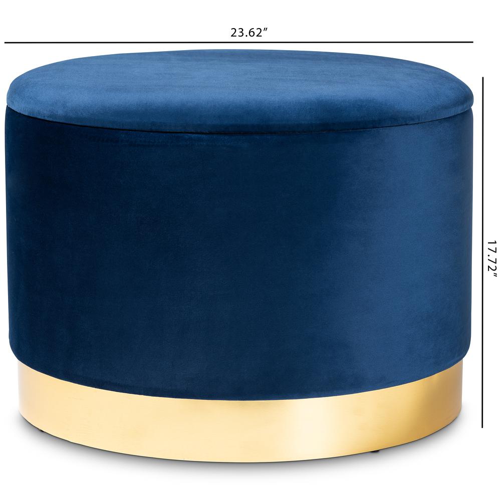 Baxton Studio Marisa Glam and Luxe Navy Blue Velvet Fabric Upholstered Gold Finished Storage Ottoman. Picture 17