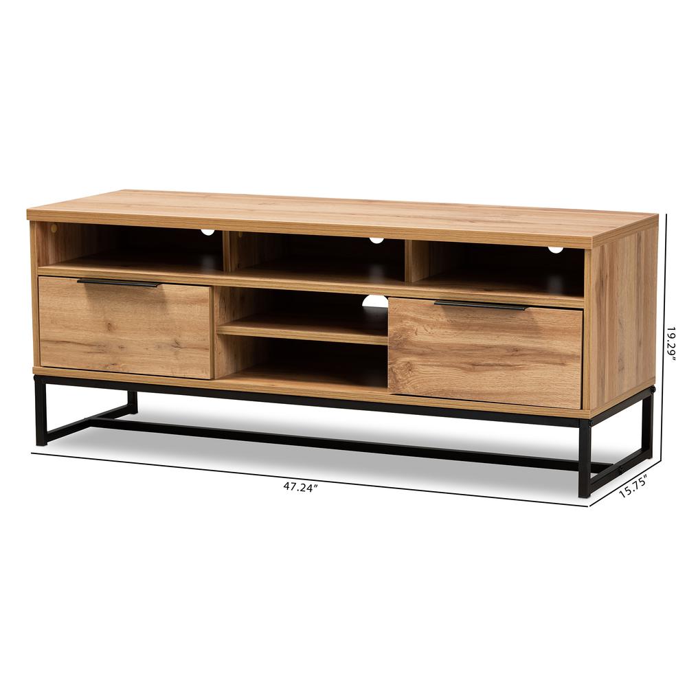 Industrial Oak Finished Wood and Black Metal 2-Drawer TV Stand. Picture 18