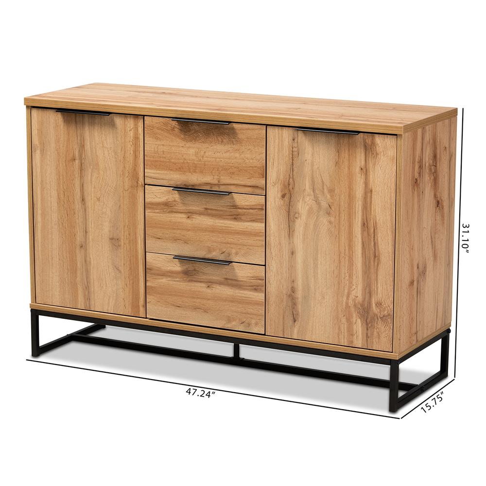 Industrial Oak Finished Wood and Black Metal 3-Drawer Sideboard Buffet. Picture 20