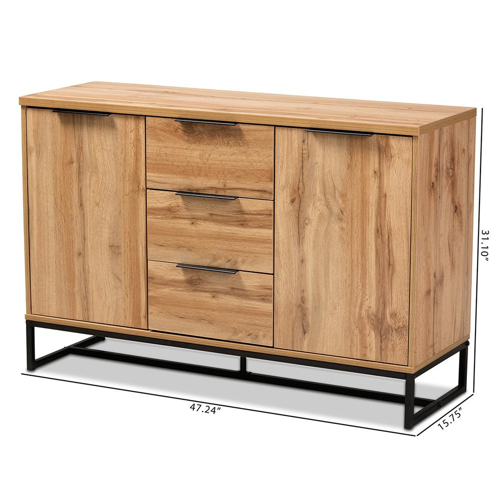 Industrial Oak Finished Wood and Black Metal 3-Drawer Sideboard Buffet. Picture 19