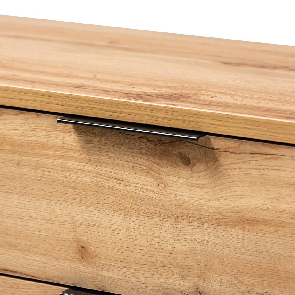 Industrial Oak Finished Wood and Black Metal 4-Drawer Dresser. Picture 14