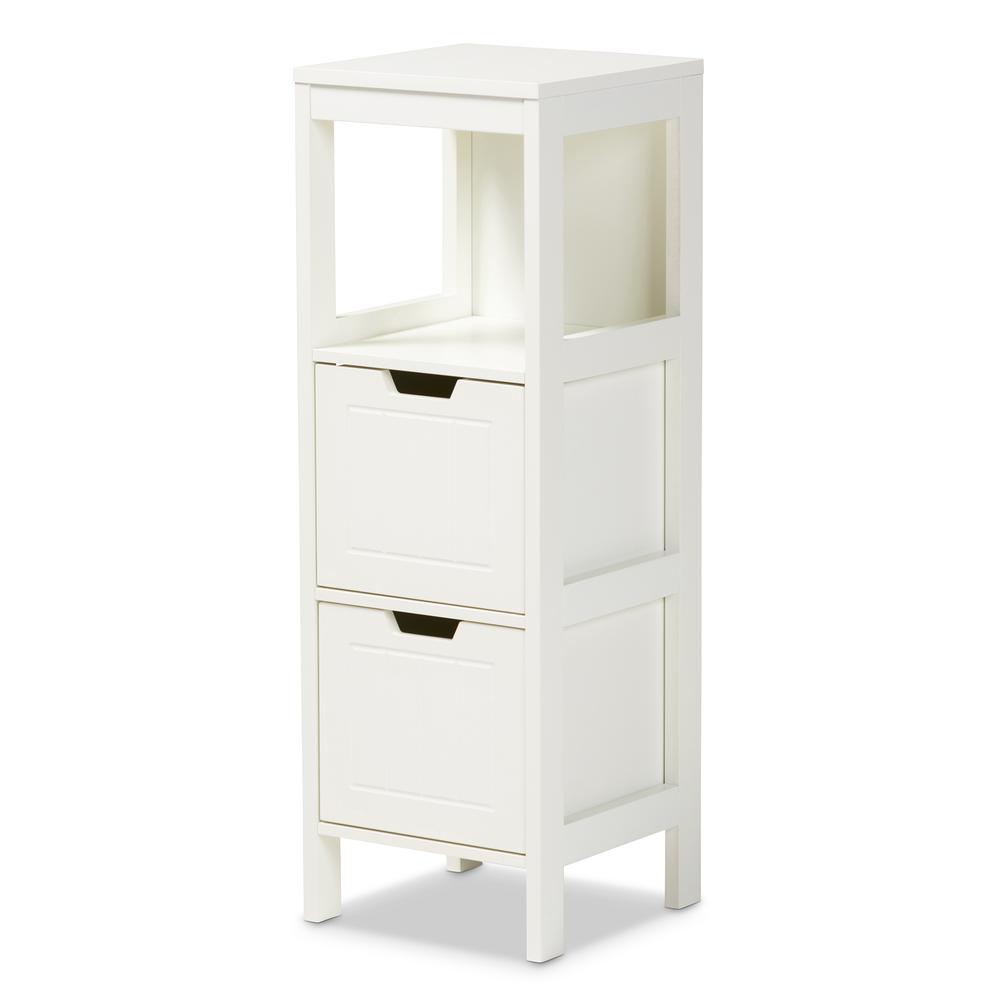 Reuben Cottage and Farmhouse White Finished 2-Drawer Wood Storage Cabinet. Picture 9