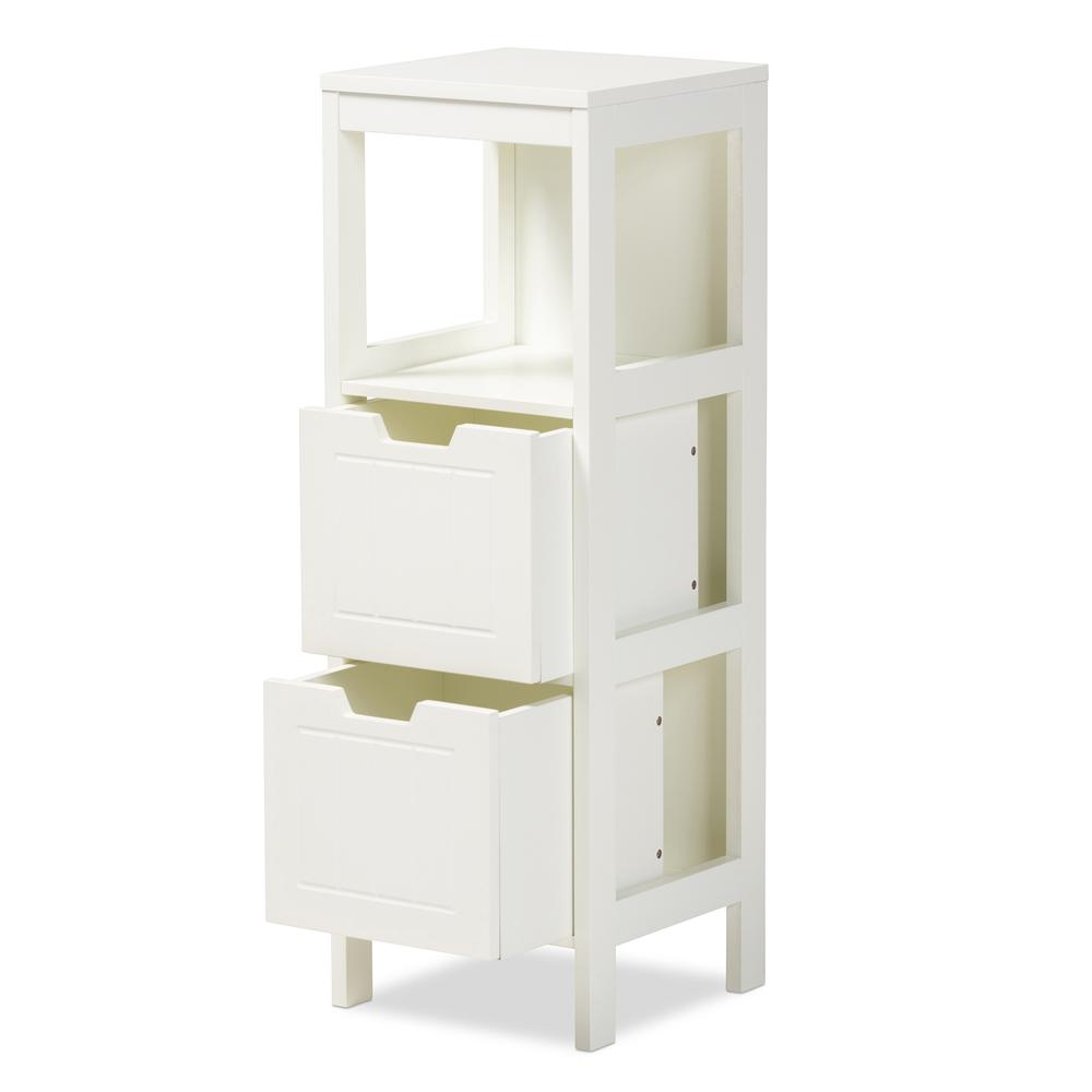 Reuben Cottage and Farmhouse White Finished 2-Drawer Wood Storage Cabinet. Picture 10