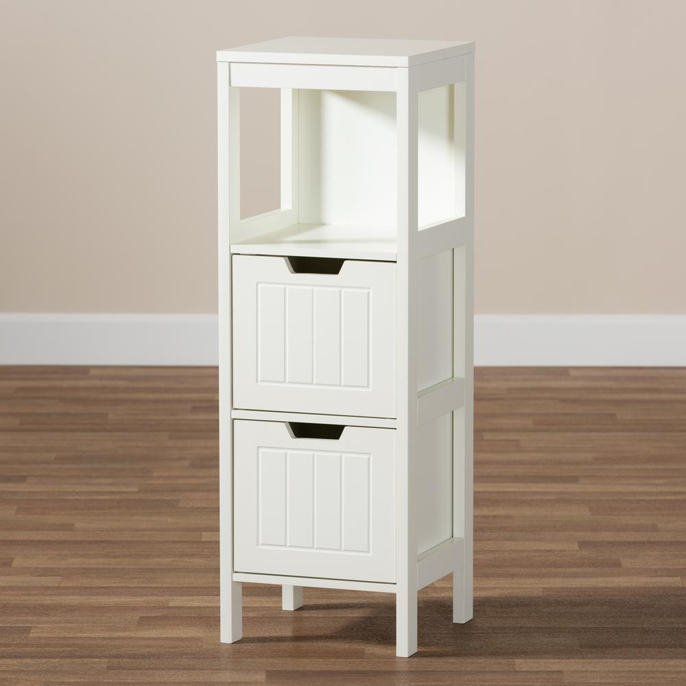Reuben Cottage and Farmhouse White Finished 2-Drawer Wood Storage Cabinet. Picture 15