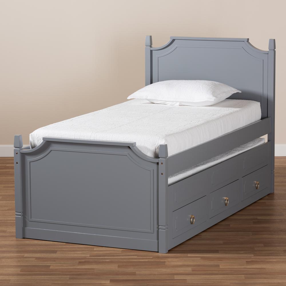 Grey Finished Wood Twin Size 3-Drawer Storage Bed with Pull-Out Trundle Bed. Picture 21