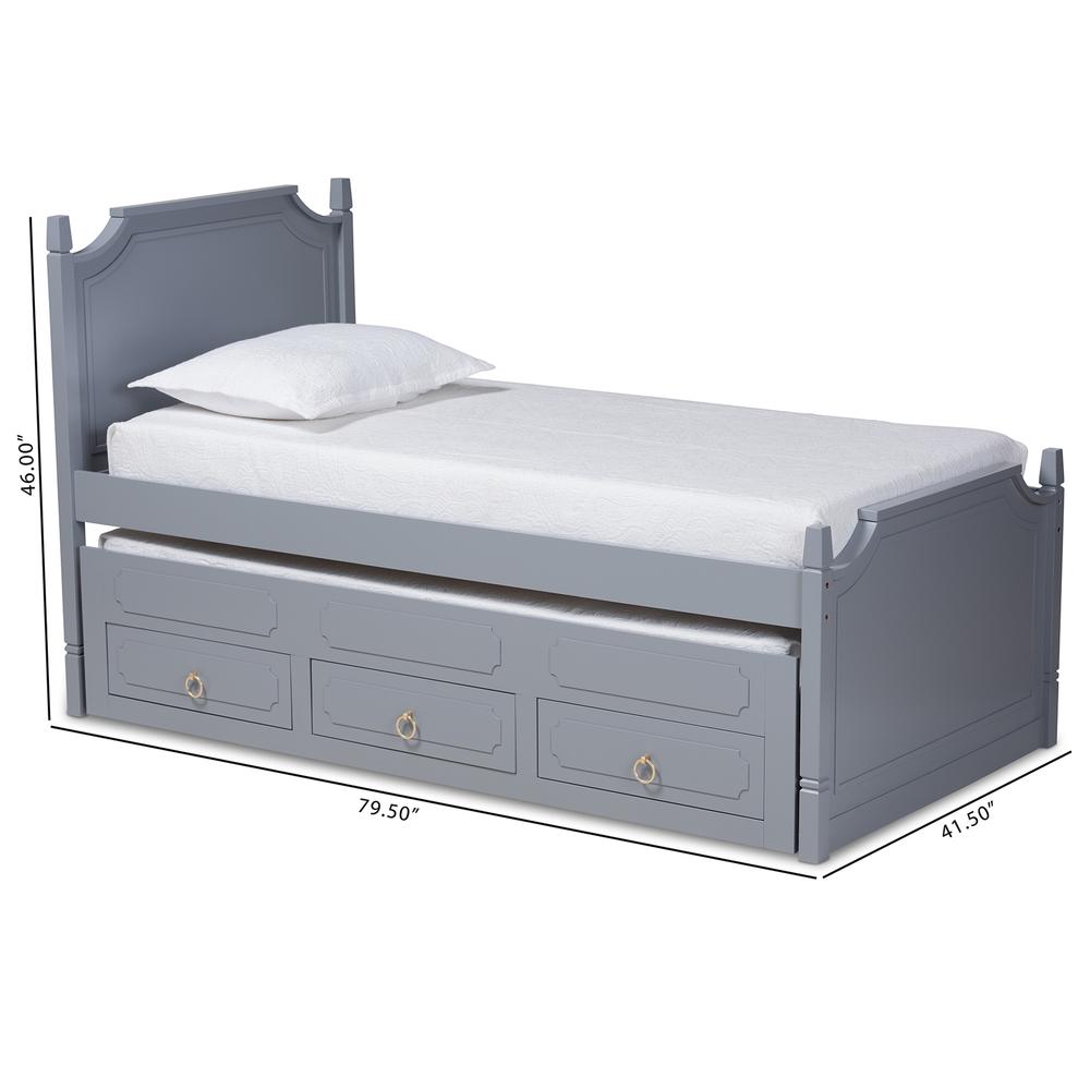 Grey Finished Wood Twin Size 3-Drawer Storage Bed with Pull-Out Trundle Bed. Picture 22