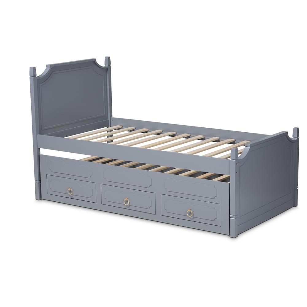 Grey Finished Wood Twin Size 3-Drawer Storage Bed with Pull-Out Trundle Bed. Picture 15